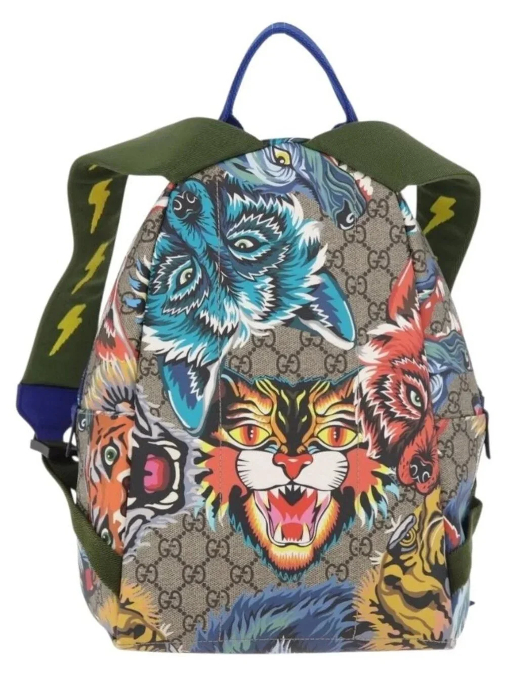 GUCCI GG Supreme Animal Print Backpack PVC Beige Silver 271327 Auth 167427SM